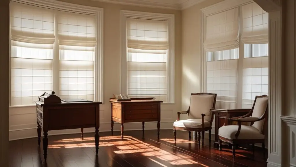 roman blinds in a classy room from the best curtains shop in calicut